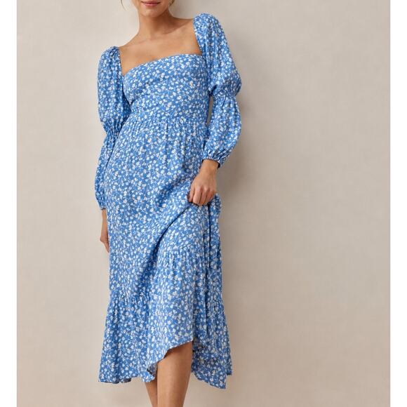 Reformation Dresses & Skirts - Reformation Mica Floral Longsleeve Midi Dress Blue Sz 0P